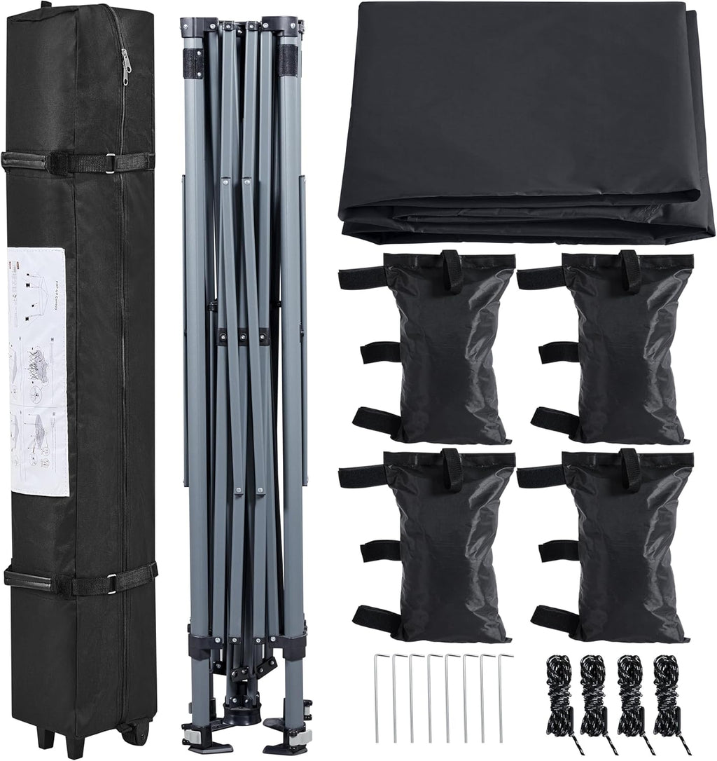 Yaheetech 12x12 Pop Up Canopy Easy Set-up Tent, Portable Outdoor Canopy Instant Tent, Commercial Gazebo with Wheeled Carry Bag & 4 Sandbags for Home, Party & Outdoor Activities, Black