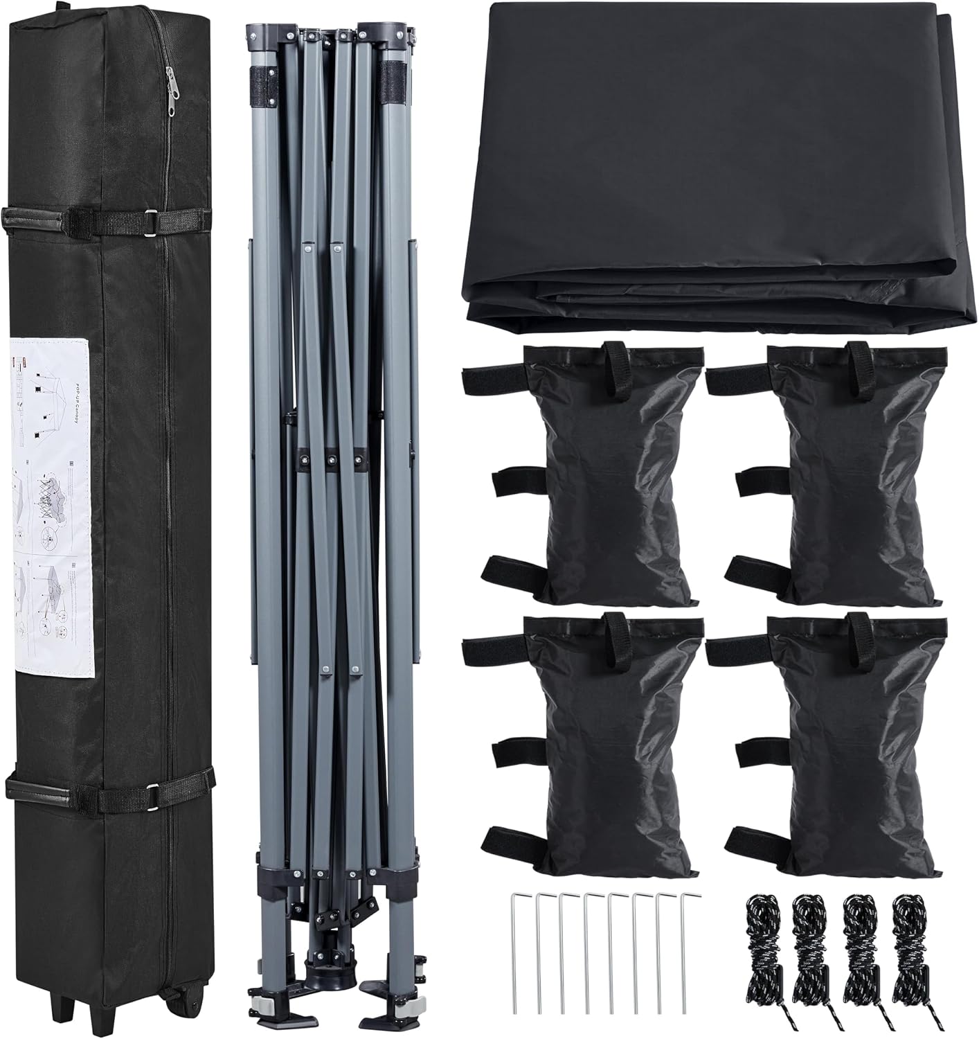 Yaheetech 12x12 Pop Up Canopy Easy Set-up Tent, Portable Outdoor Canopy Instant Tent, Commercial Gazebo with Wheeled Carry Bag & 4 Sandbags for Home, Party & Outdoor Activities, Black