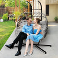 Double Egg Swing Chair with Stand Patio Rattan Wicker Hammock Chairs Outdoor Indoor Egg Swing Chair with Cushion Headrest 550 Lbs Capacity for Bedroom Balcony Garden Porch Backyard, Grey