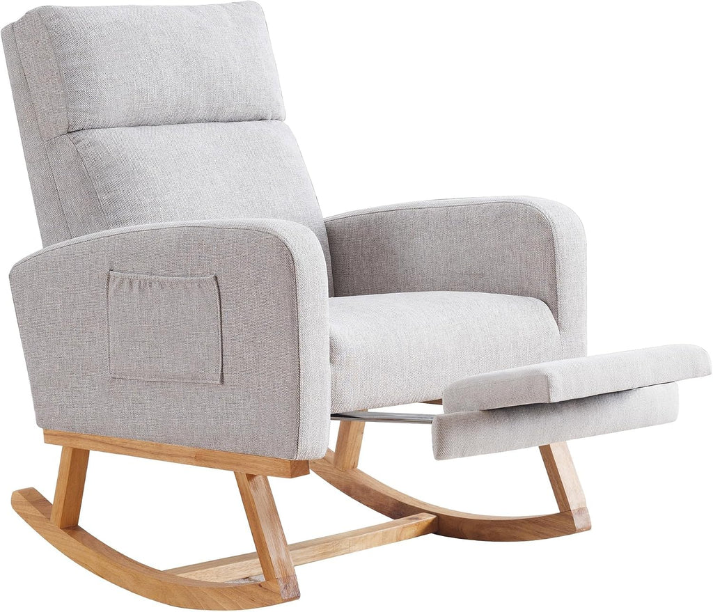 HCHAIRH Rocking Chair Nursery with Foot Rest, Nursing Rocking Chairs for Mom Breastfeeding, Rocker Glider Chair with High Backrest for Living Room, Bedroom, Light Grey