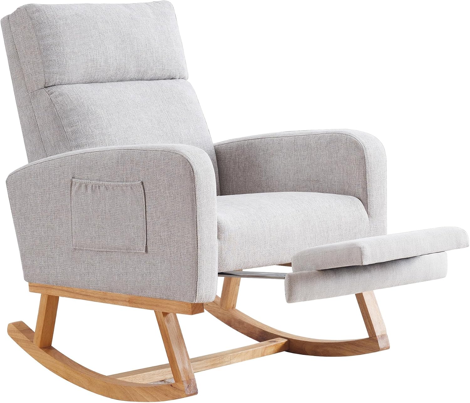 HCHAIRH Rocking Chair Nursery with Foot Rest, Nursing Rocking Chairs for Mom Breastfeeding, Rocker Glider Chair with High Backrest for Living Room, Bedroom, Light Grey