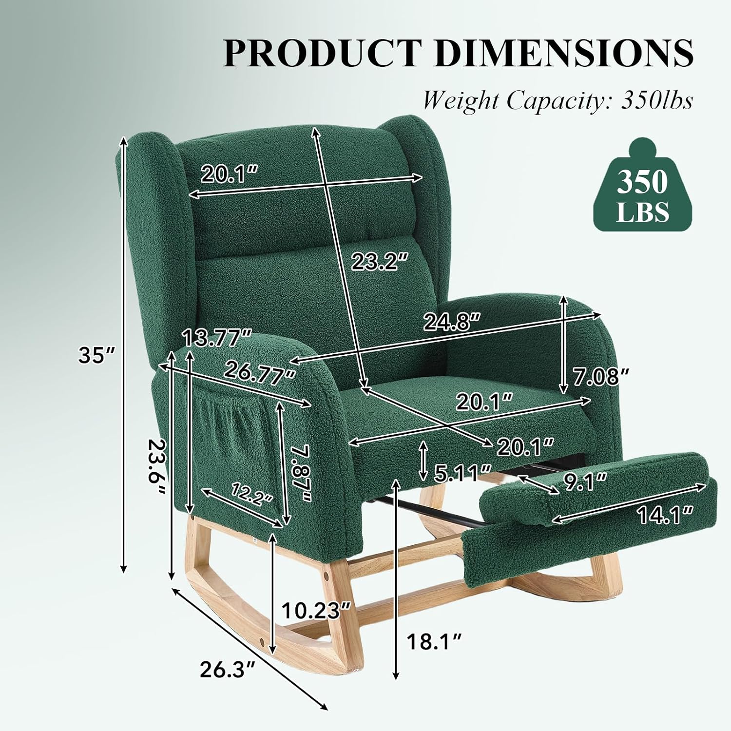 NIOIIKIT Nursery Rocking Chair with Footrest, Teddy Upholstered Glider Chair, Nursery Gliding Recliner with Side Pocket, Glider Rocker for Living Room (Green Teddy)