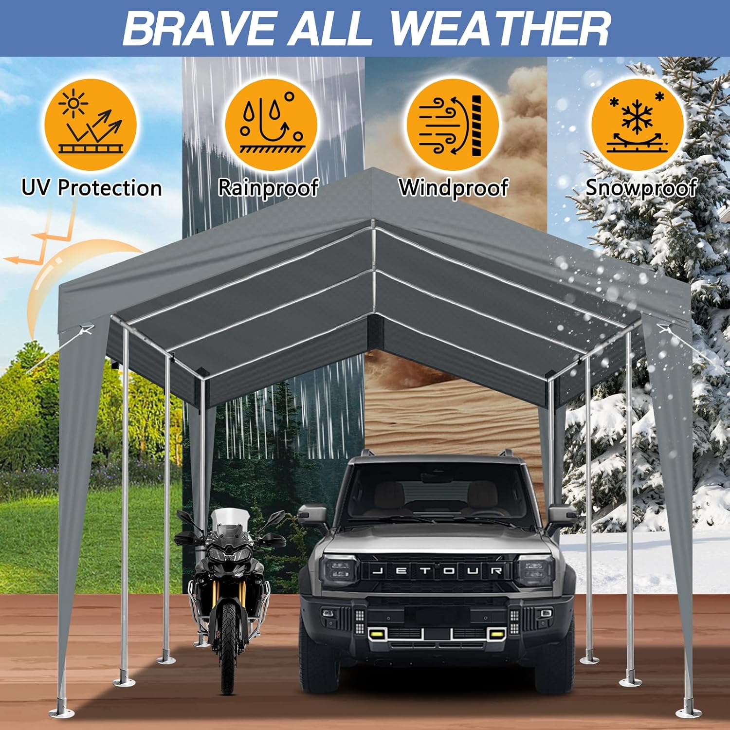 12x20ft Heavy Duty Waterproof Carport Tents,Outdoor Carport Car Canopy Tent,Sturdy Large Carports Tents,UV Protection Patio Gazebo Canopy Tent,with Metal Frame,for Outside Garden Yard Garage (Grey)