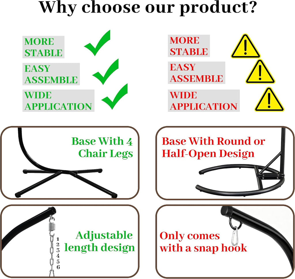 Hammock Stand Heavy Duty Steel - Outdoor Indoor Universal Haning Stand Only for Hammock Chairs, Sensory Swings & Egg Chairs,Supports Up to 350 lbs