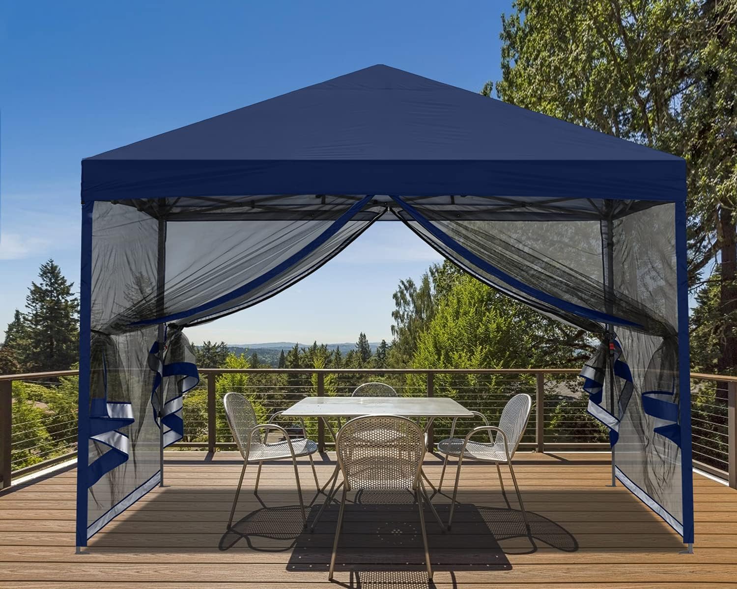 MASTERCANOPY Pop-Up Easy Setup Outdoor Canopy with Netting Screen Walls (8x8, Navy Blue)