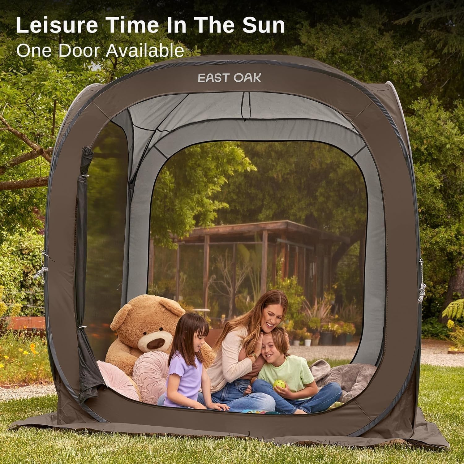 East Oak Screen House Tent Pop-Up, 6 x 6 FT Portable Screen Room Canopy Instant Screen Tent with Carry Bag for Patio, Backyard & Outdoor Activities, Brown
