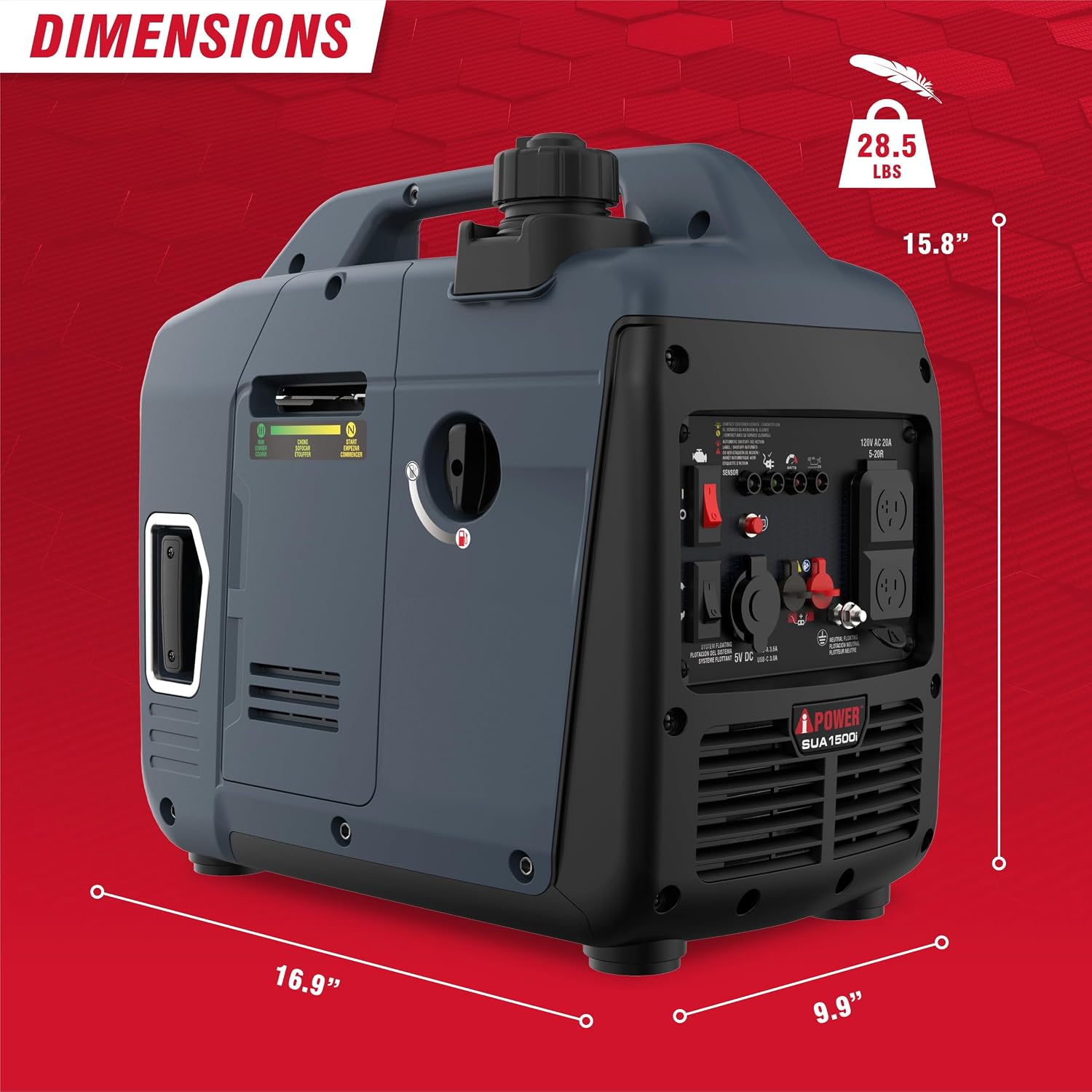 A-iPower 1500 Watt Quiet Portable Inverter Generator Gas Powered, Small Ultra Lightweight Quiet Generator for Camping, Tailgating, Home Backup, Emergency, EPA & CARB Compliant, CO Sensor (SUA1500i)