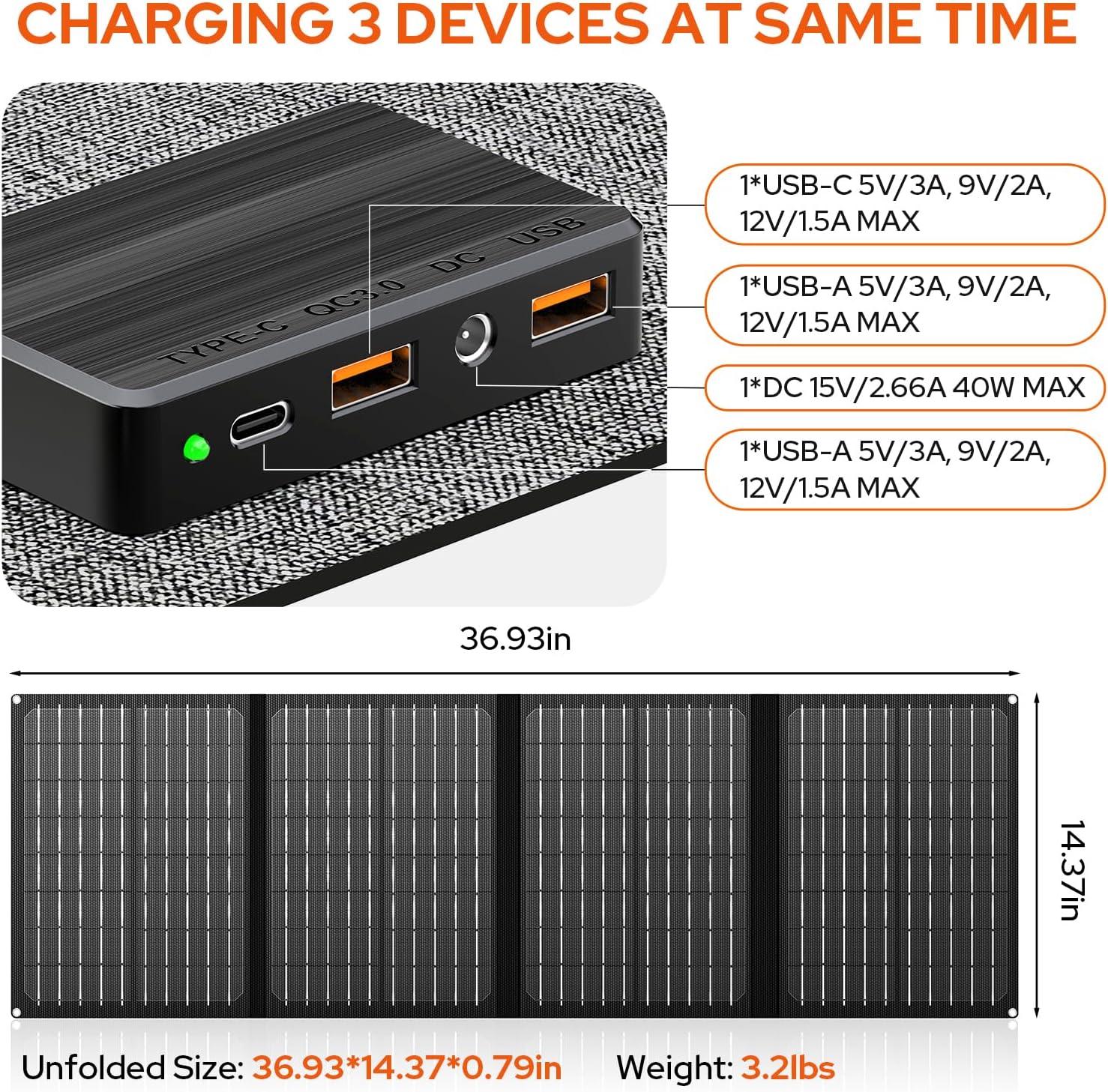 Portable Power Station with Foldable 40W Solar Panel, 100W Solar Powered Generator with Panels, AC Outlet Camping Solar Power Bank 146Wh DC Battery Pack for Smart Device RV Outdoor Power Outage