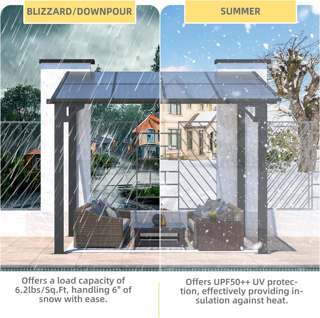 U-MAX 8' x 8' Outdoor Pergola Gazebo, Wall-Mounted Lean to Metal Awnings Gazebos on Clearance for Patio, Large Panel Roof Pergolas and Gazebo for Outdoor Use