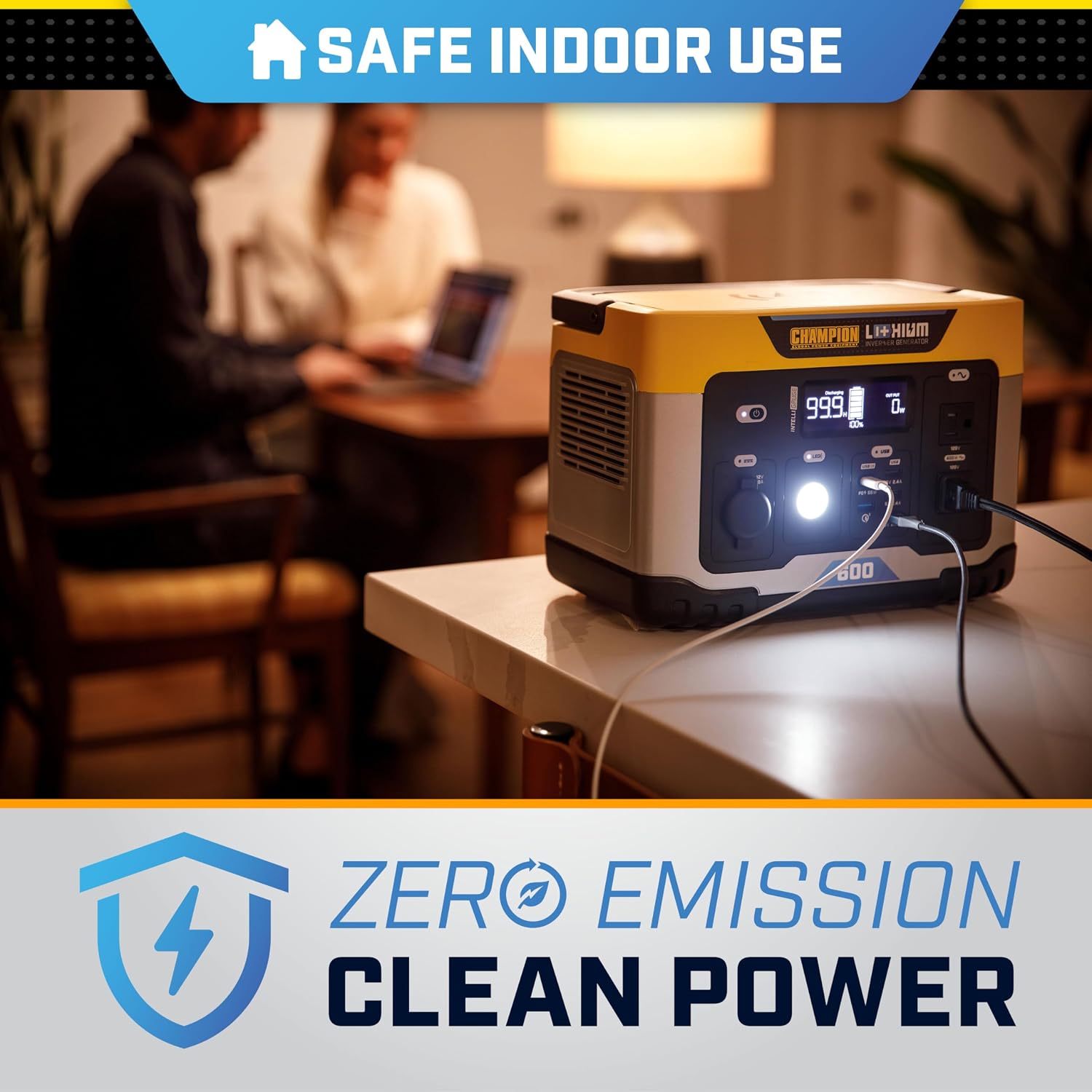Champion Power Equipment 201189 579-Wh Power Station 1200/600-Watt Portable Lithium-Ion Battery Solar Generator