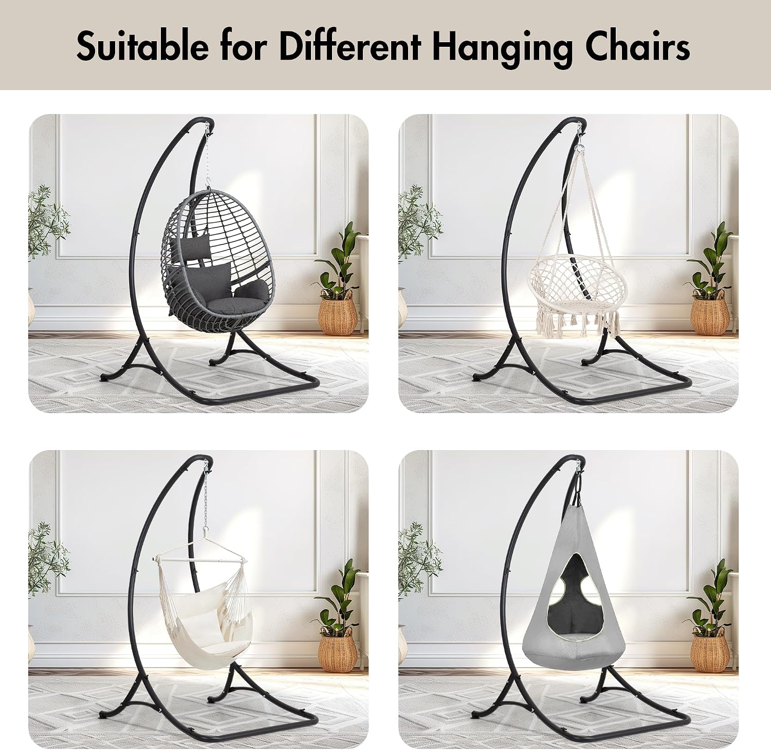 ANOW Heavy Duty Hammock Chair Swing Stand Only, Hanging Chair Stand for Outside, Max 400 Lbs, Black