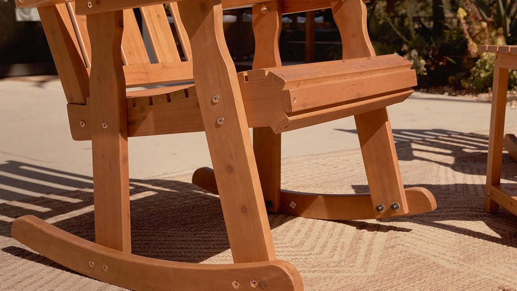 Wooden Patio Rocking Chair with Comfortable Backrest Inclination, High Backrest and Deep Contoured Seat, Solid Fir Wood, Heavy Duty 600 LBS, for Both Outdoor and Indoor (Natural)