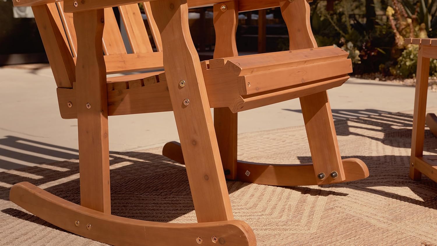 Wooden Patio Rocking Chair with Comfortable Backrest Inclination, High Backrest and Deep Contoured Seat, Solid Fir Wood, Heavy Duty 600 LBS, for Both Outdoor and Indoor (Natural)