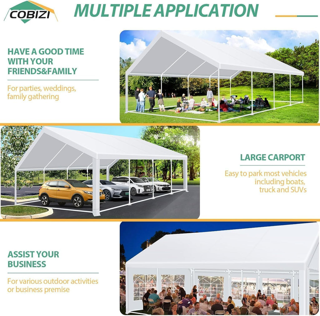 COBIZI 20x30 Heavy Duty Party Tent Outdoor Waterproof Canopy with 12 Church Windows & 8 Sidewalls, Built-in Sandbag, White Powder Coating Commercial Event Shelter Tents for Parties Wedding BBQ Patio