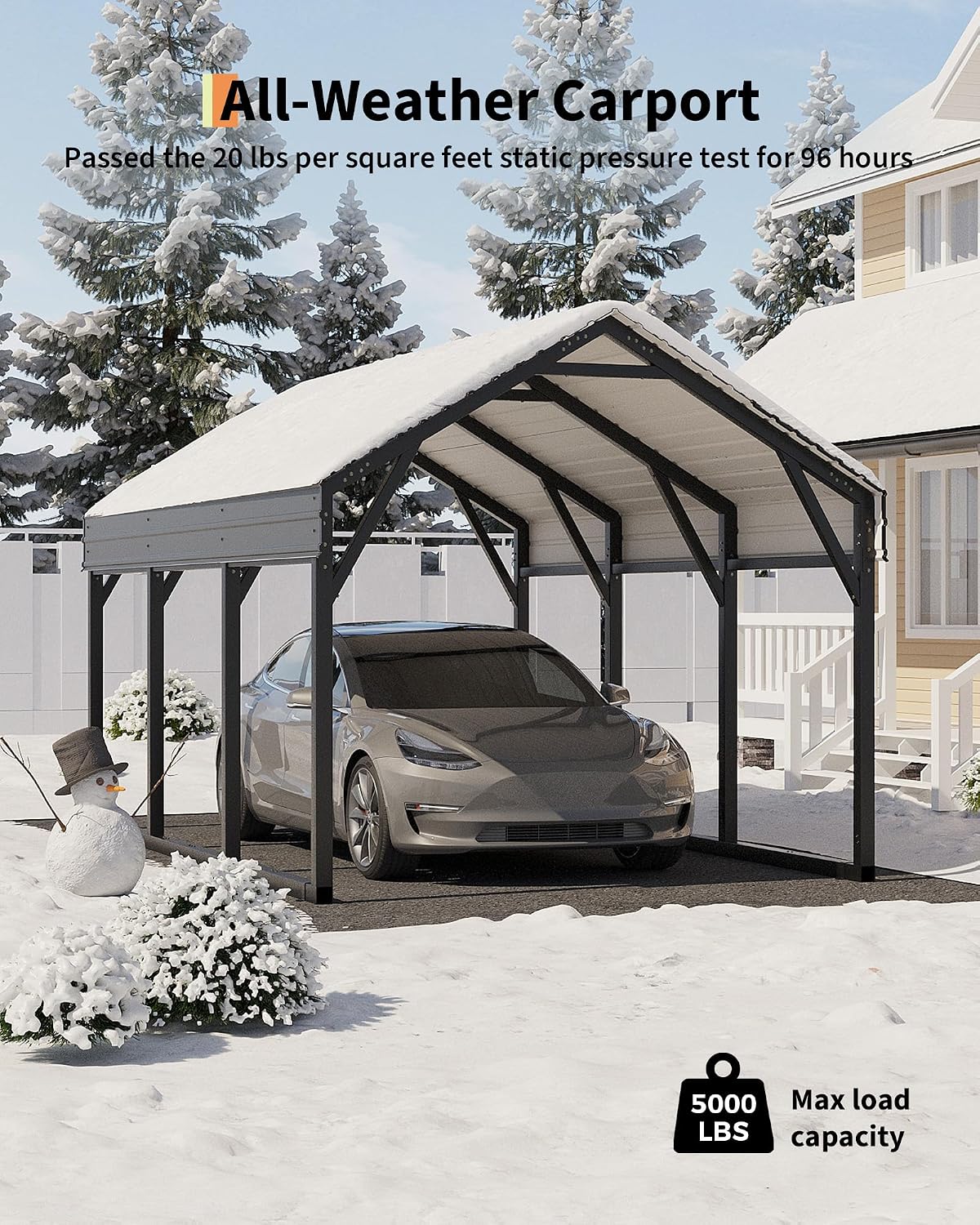 10 x 15 FT Metal Carport, Heavy Duty Carports Reinforced Frame and Steel Roof, All-Weather Shelter Canopy for Pickups, Boats, Cars, and Tractors