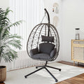 JOINFUN Egg Chair with Stand, Patio Wicker Hanging Swing Egg Chair Thickened, Galvanized Pipe Steel Frame and UV Resistant Cushion for Bedroom Garden Indoor Outdoor, 350LBS Capacity (Drak Grey)
