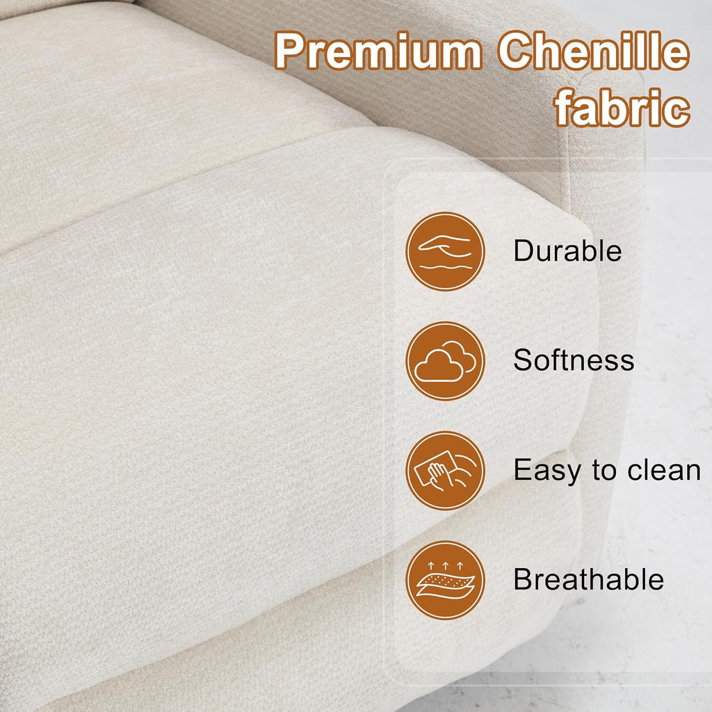 Manual Swivel Rocker Recliner Chair with Vibration Massage, Overstuffed Glider Chair with Lumbar Heat for Nursery, Living Room Reclining Sofa Chair, Chenille Fabric Beige