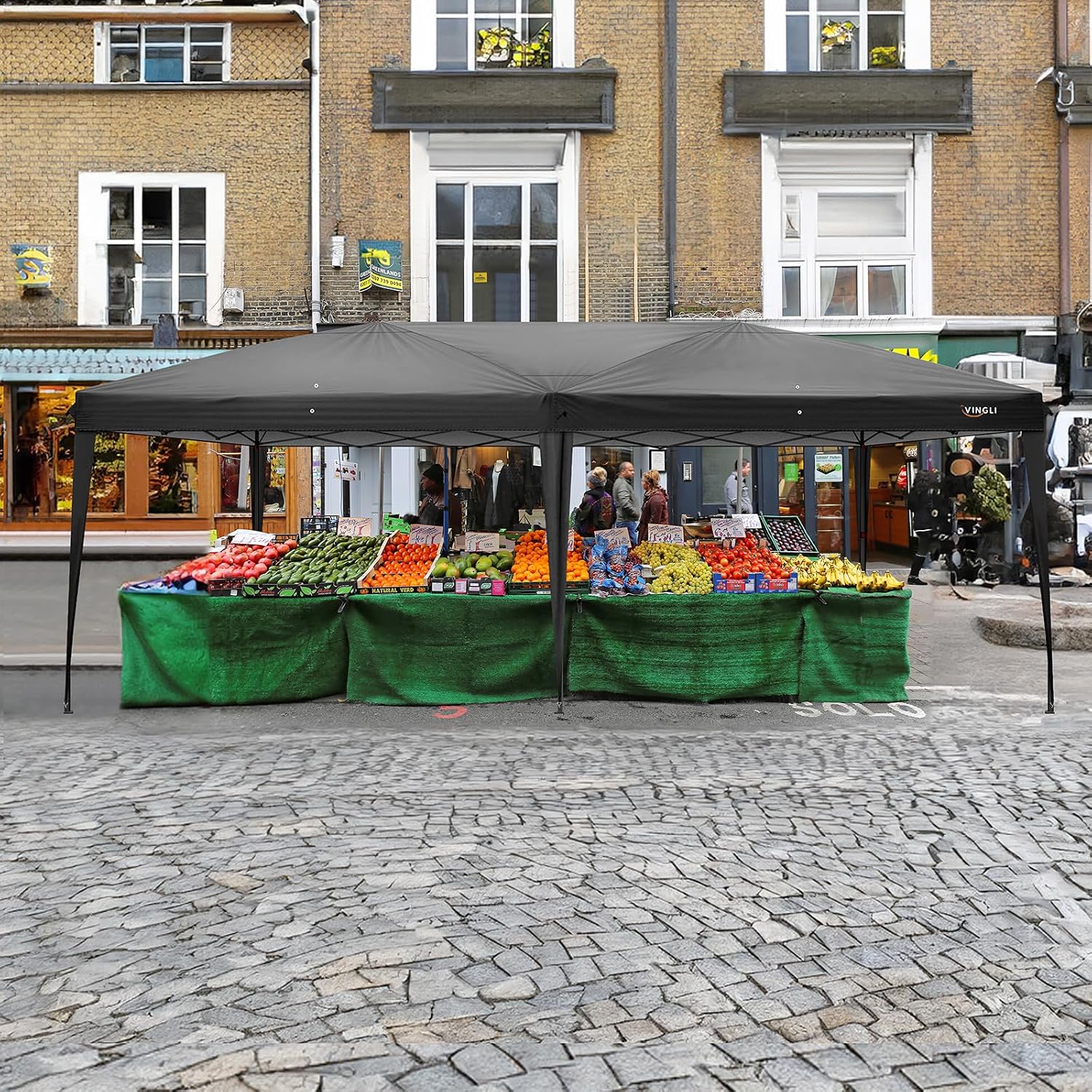 VINGLI 10'x20' Pop Up Canopy Tent with Carry Bag, Portable Instant Party Tent Waterproof Outdoor Canopy for Outdoor Events, Party, Wedding (Black)