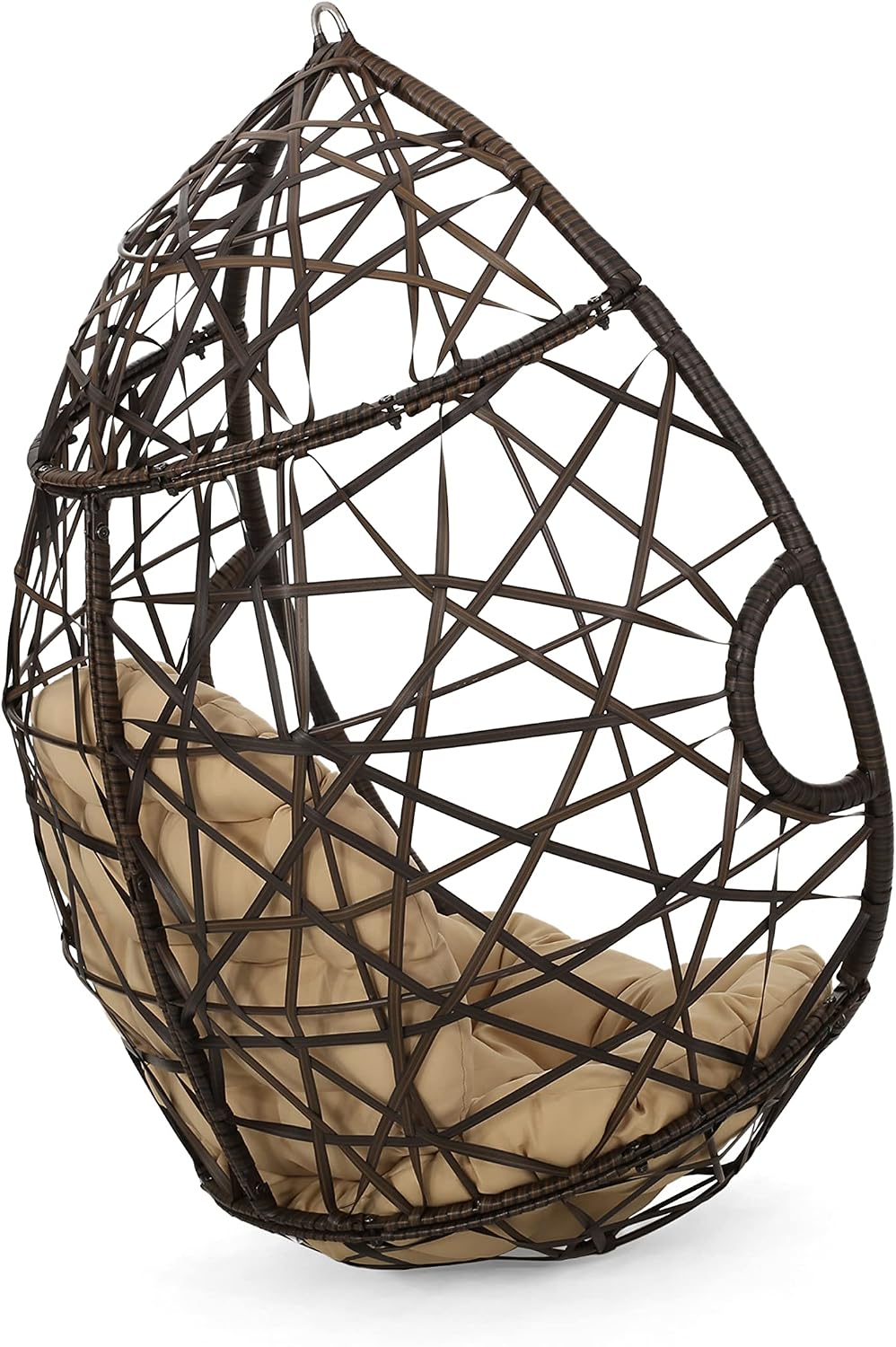 Christopher Knight Home Isaiah Indoor/Outdoor Wicker Tear Drop Hanging Chair (Stand Not Included), Multi-Brown and Tan