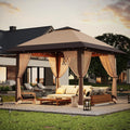 13'x13' Pop Up Gazebo, Outdoor Canopy Tent with Mosquito Netting, Pop Up Canopy with Double Roof Design & Adjustable Height, UV-Resistant Patio Gazebo Sunshade for Graden/Backyard/Lawn/Beach (Khaki)