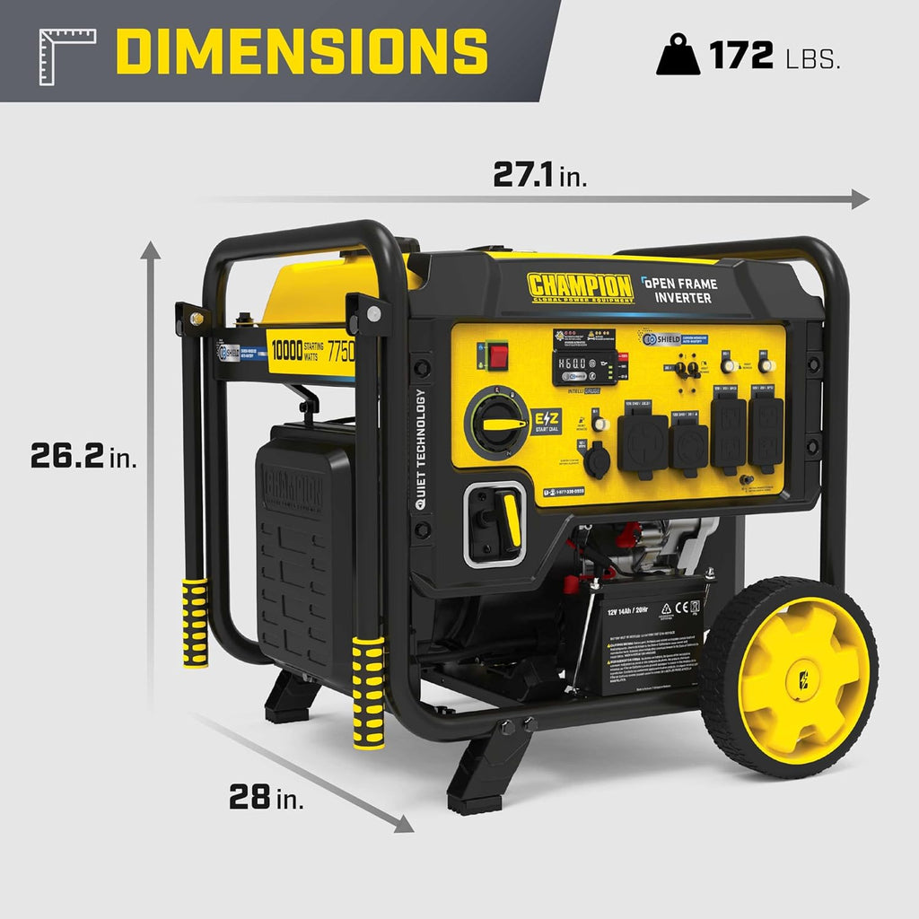 Champion Power Equipment 10,000-Watt Electric Start Home Backup Portable Open Frame Inverter Generator with Quiet Technology and CO Shield