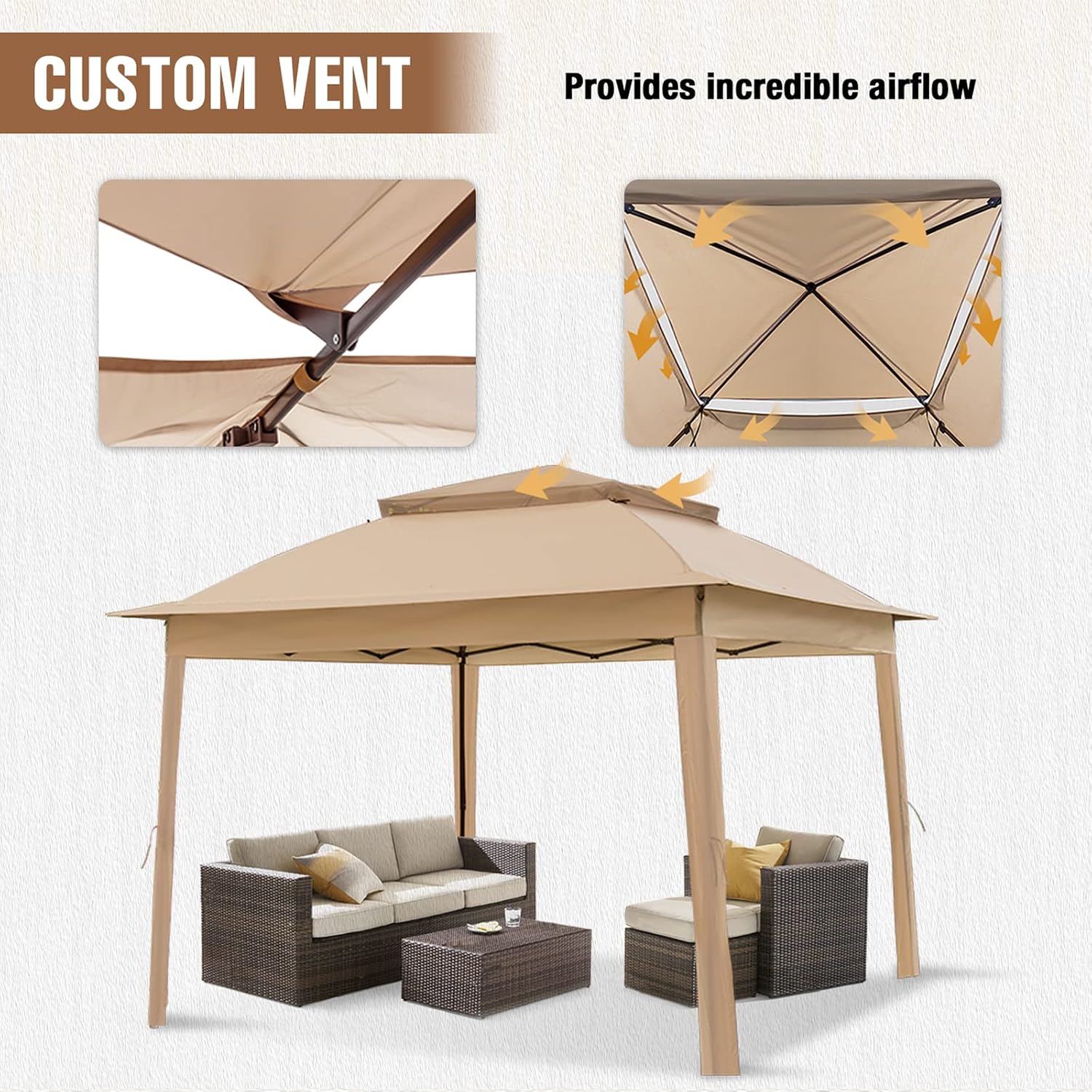 11x11 Pop Up Gazebo Tent with Mesh Netting, Instant Outdoor Canopy with UPF 50+ UV Protection, Water Resistant, Khaki