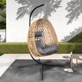 LHBCraft Hanging Egg Chair with Stand, Patio Wicker Swing Chair, Hammock Style with 350LBS Capacity for Bedroom, Balcony, or Garden (Yellow-Grey)