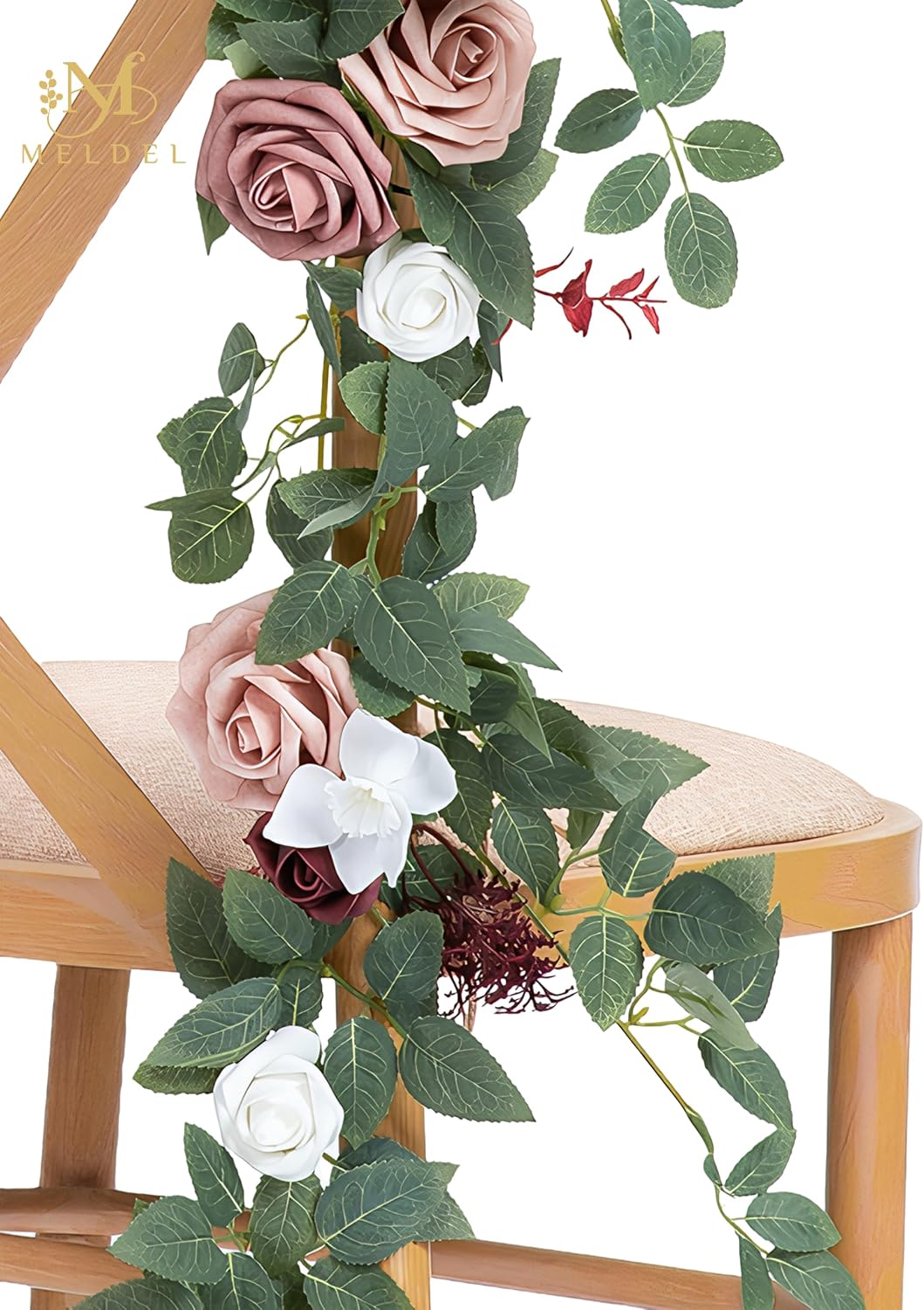 10pcs Wedding Aisle Decorations Chair Floral Swag Artificial Pew Flowers Hanging Garland Burgundy & Pink for Ceremony Reception Church Rose Floral Faux Arrangement Party Outdoor Garden Decor