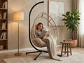 Hanging Egg Chair with Stand, Foldable Patio Hammock Egg Swing Chair Made by All-Weather Core-Spun Polyester Rope with Soft Cushion for Bedroom Garden Indoor Outdoor, 350Lbs Cap. (Grey)