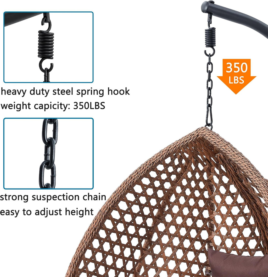 JUFU Egg Swing Chair with Stand, Hanging Egg Chair with Cushions and Pillow, Heavy Duty Lounge Basket, Indoor Outdoor Patio Porch Lounge Relaxing for Patio Balcony Backyard, Bedrooms