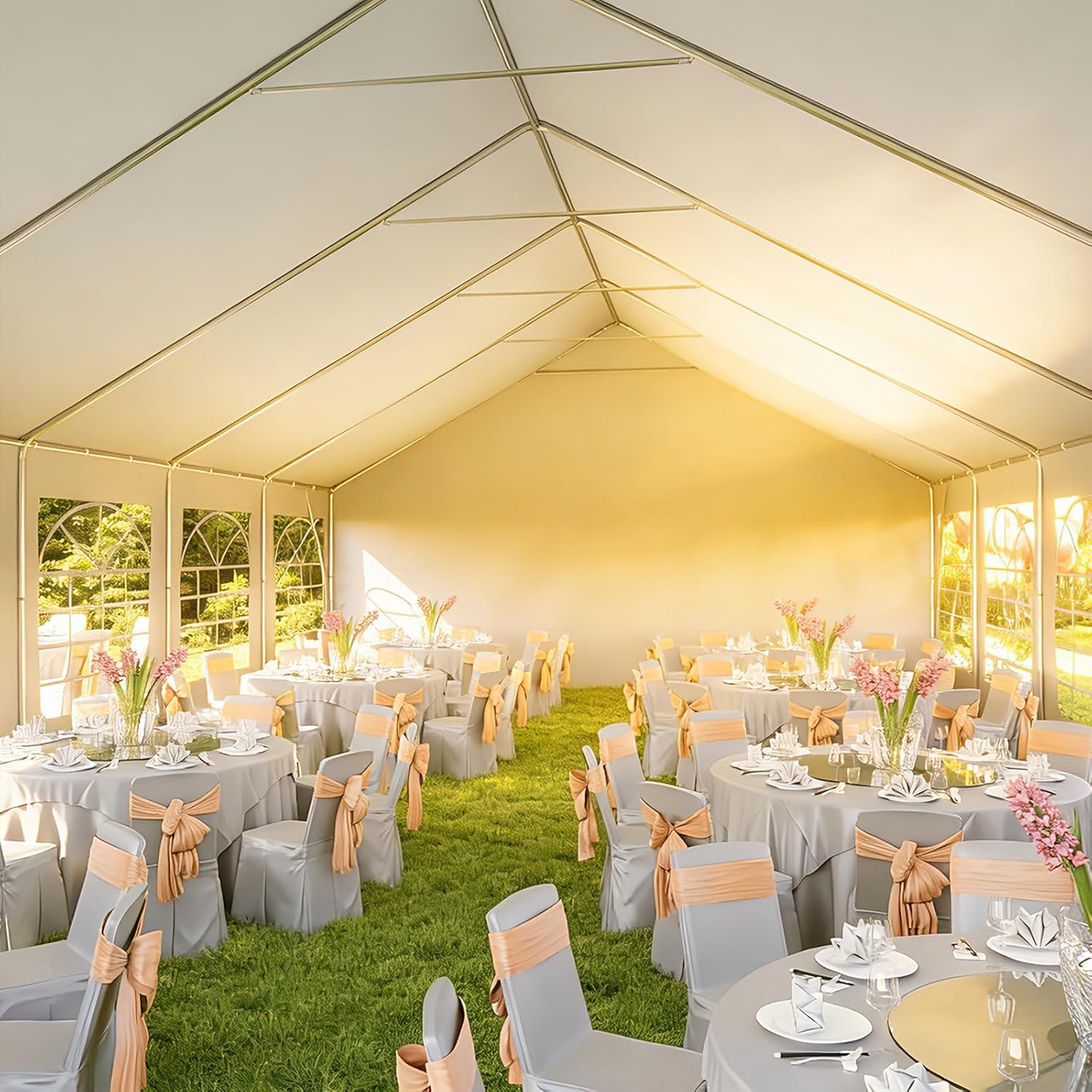 Aoxun 16x32 Party Tent Canopy for Weddings Waterproof Event Tent with Removable Sidewalls &Roll-up Door, Heavy-Duty Steel Frame for Outdoor Weddings, BBQ, Birthday Parties, & Camping,White