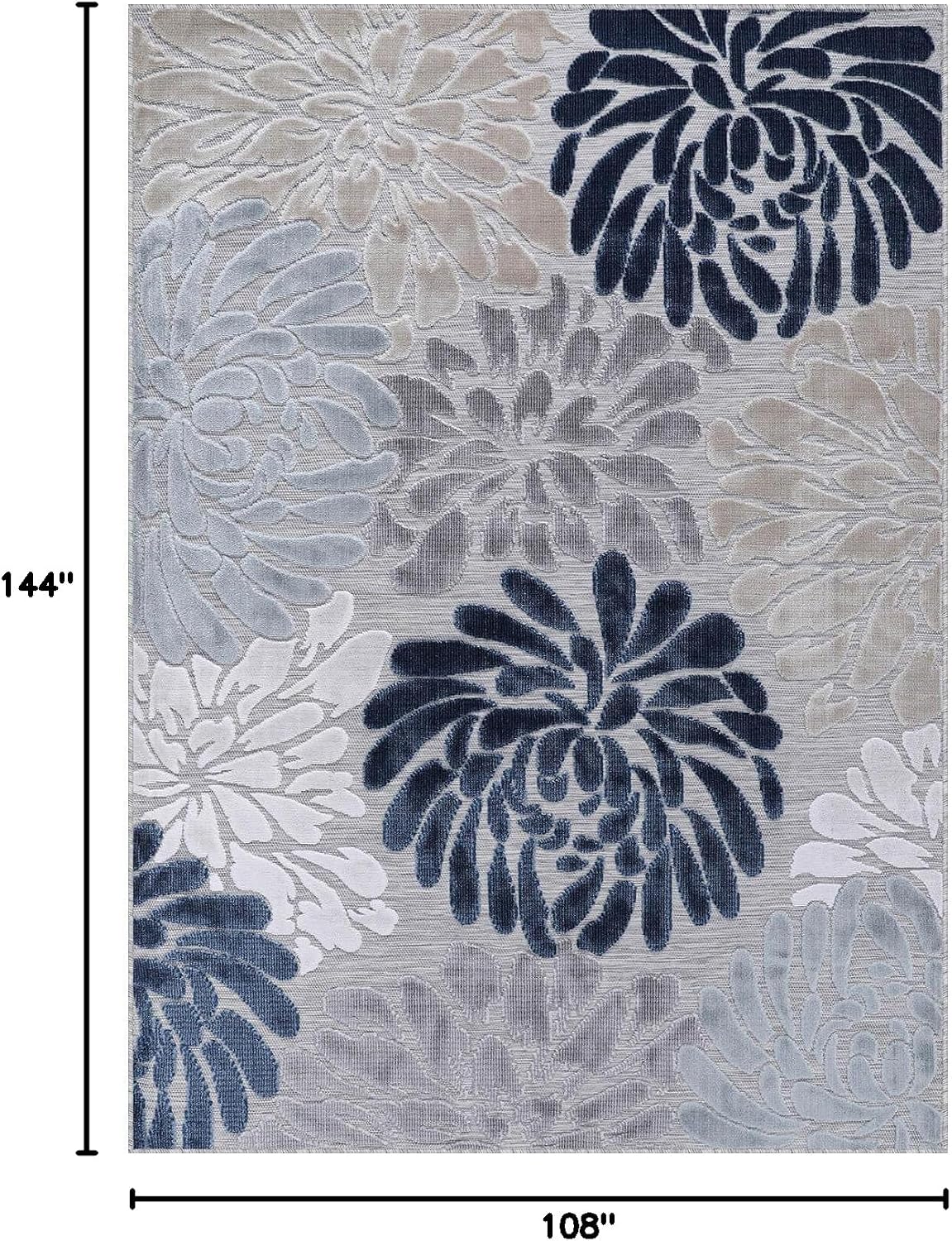 Luul Home Floral Indoor Outdoor Rugs 9x12 Large Area Rug for Living Room, Patio Decor, Kitchen, and Entryway Rug, Washable Stain Resistant Outside Carpet Blue 9 x 12