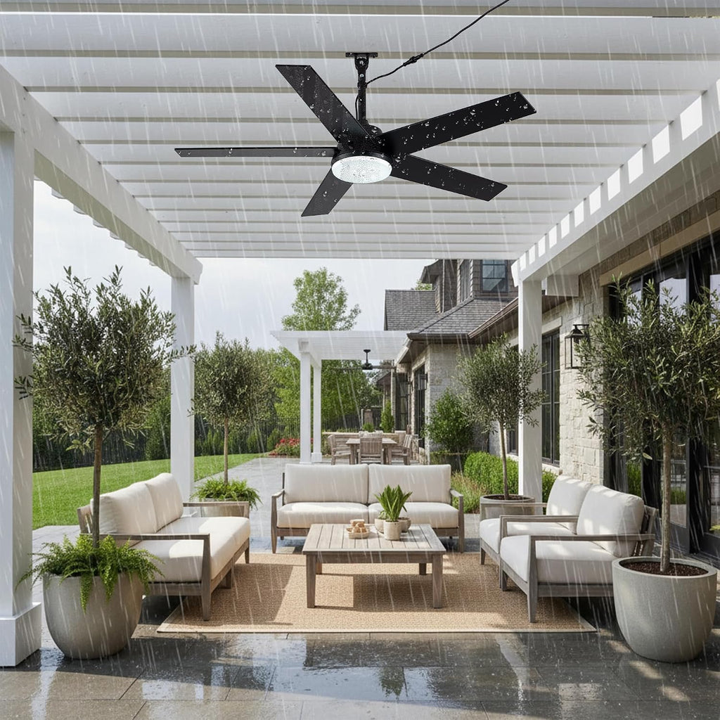 48' Waterproof Outdoor Ceiling Fan with Light IP65 Wet Rated Gazebo Fan Outdoor Hanging Plug in Ceiling Fan for Patios Porch Indoor Outdoor, APP Remote Control 3CCT LED Reversible 6 Speeds