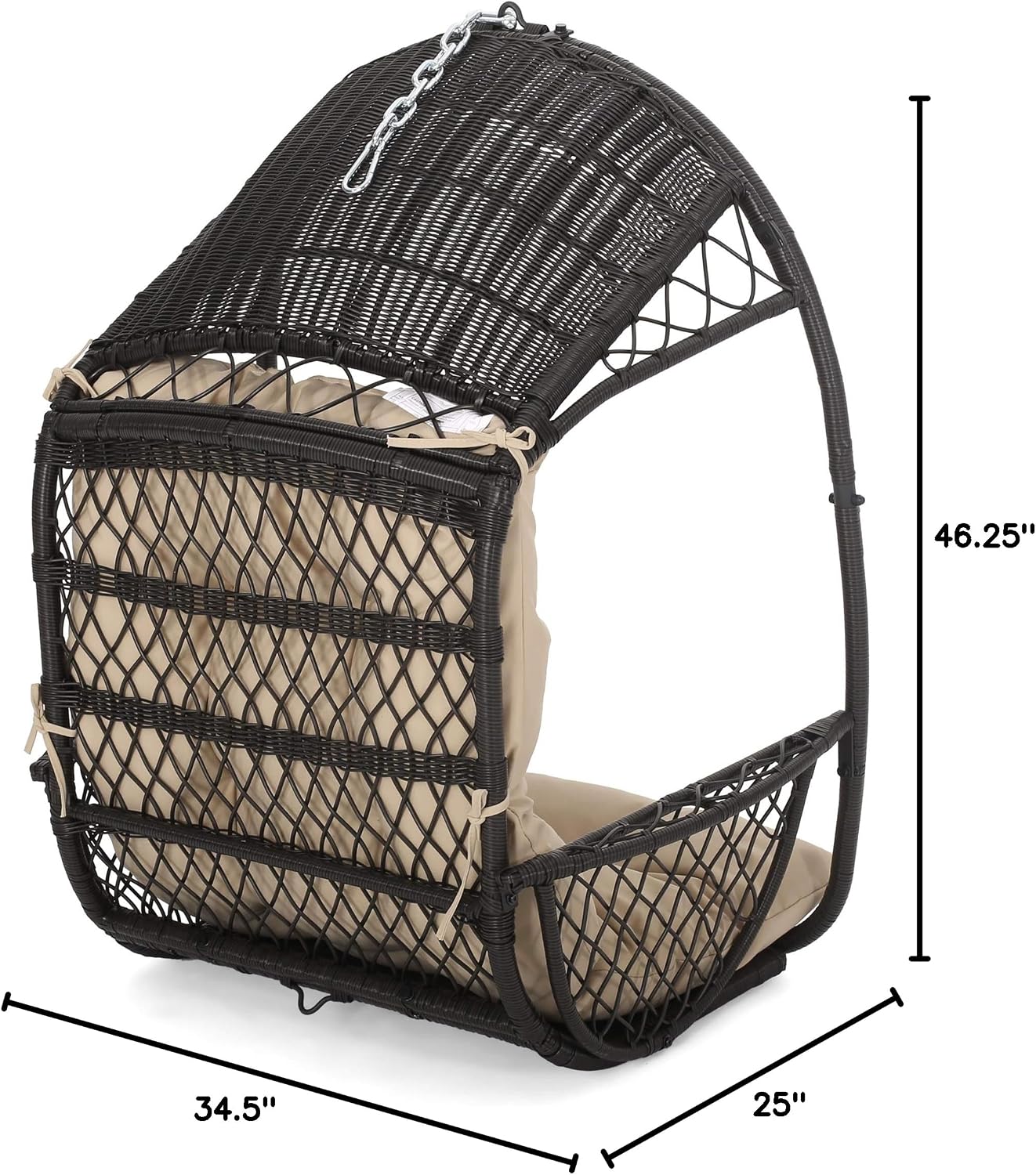 Christopher Knight Home Becky Wicker Hanging Chair with Cushion (Stand Not Included), Brown, Tan
