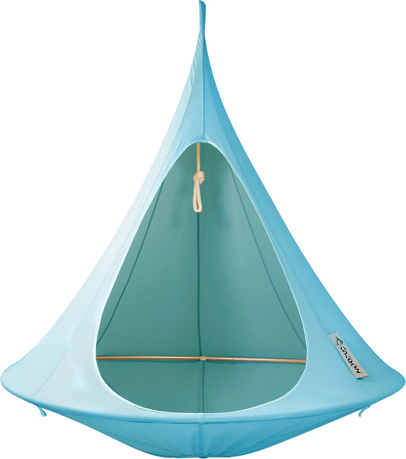 Double Cacoon Hanging Chair for Two – Cozy Indoor/Outdoor Hammock with Polyester Canvas, 440 lb Capacity, Includes 18ft Rope & Carabiner (Turquoise)