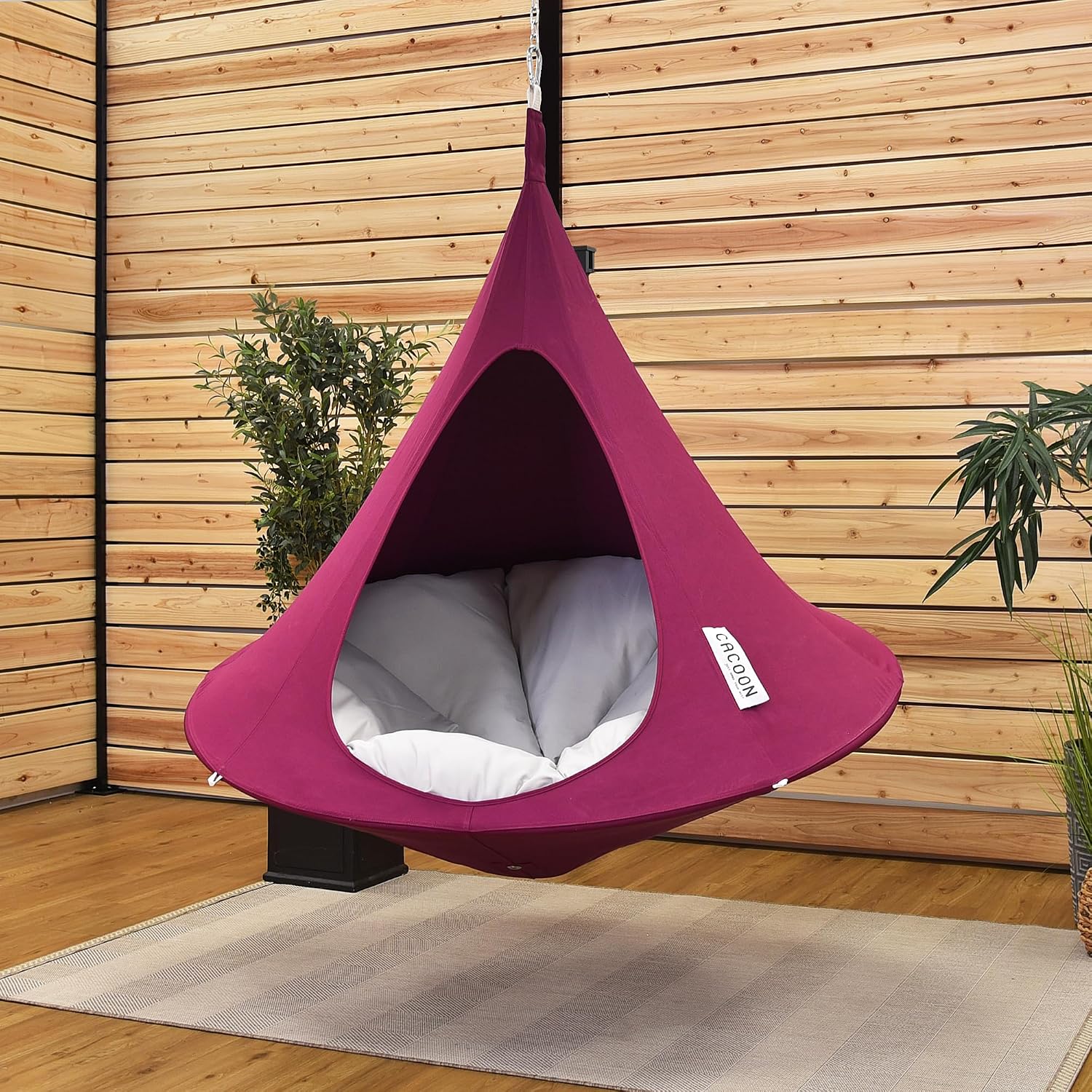 Single Cacoon Hanging Chair – Cozy Indoor/Outdoor Hammock with Polyester Canvas, 440 lb Capacity, Includes 18ft Rope & Carabiner (Mulberry)