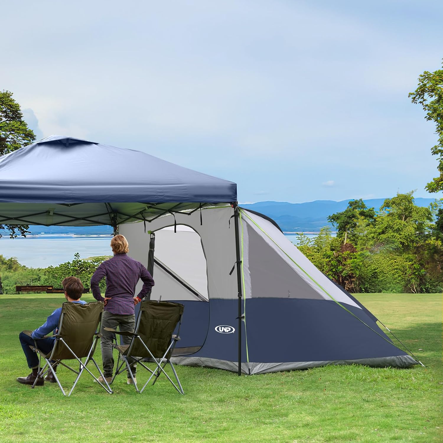 UNP Canopy Side Tent, Camping Cube Tents for Pop Up Canopies,Easy Up Side Tents for 4-Person, Fit with 10'x10' Outdoor Canopy Tent (Dark Blue)