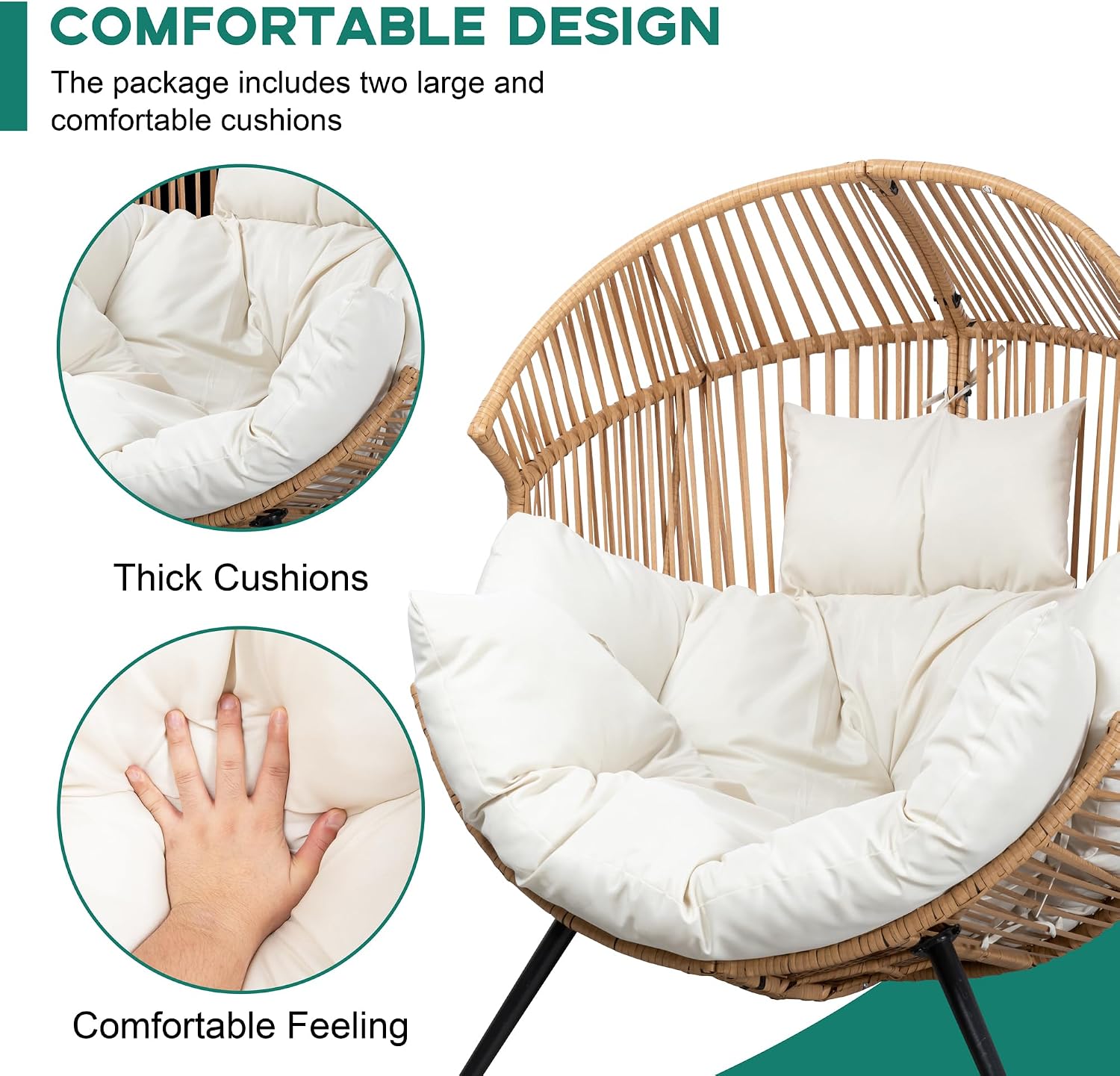Shintenchi Wicker Egg Chair Outdoor Rattan Patio Chair with Cushion,Oversized Patio Lounge Chairs with Cushion Egg Basket Chair, Egg Seat for Indoor Living Room Bedroom Outside Patio Backyard Balcony