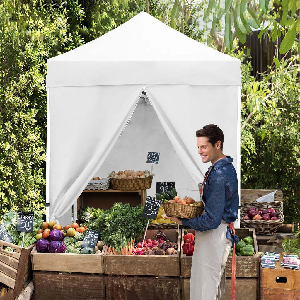 EAGLE PEAK 5x5 Instant Canopy with 4-Side Wall Panels, Small Pop up Portable Canopy Tent with Carry Bag, Light Weight Sun Shelter for Sports, Camping and Beach, White