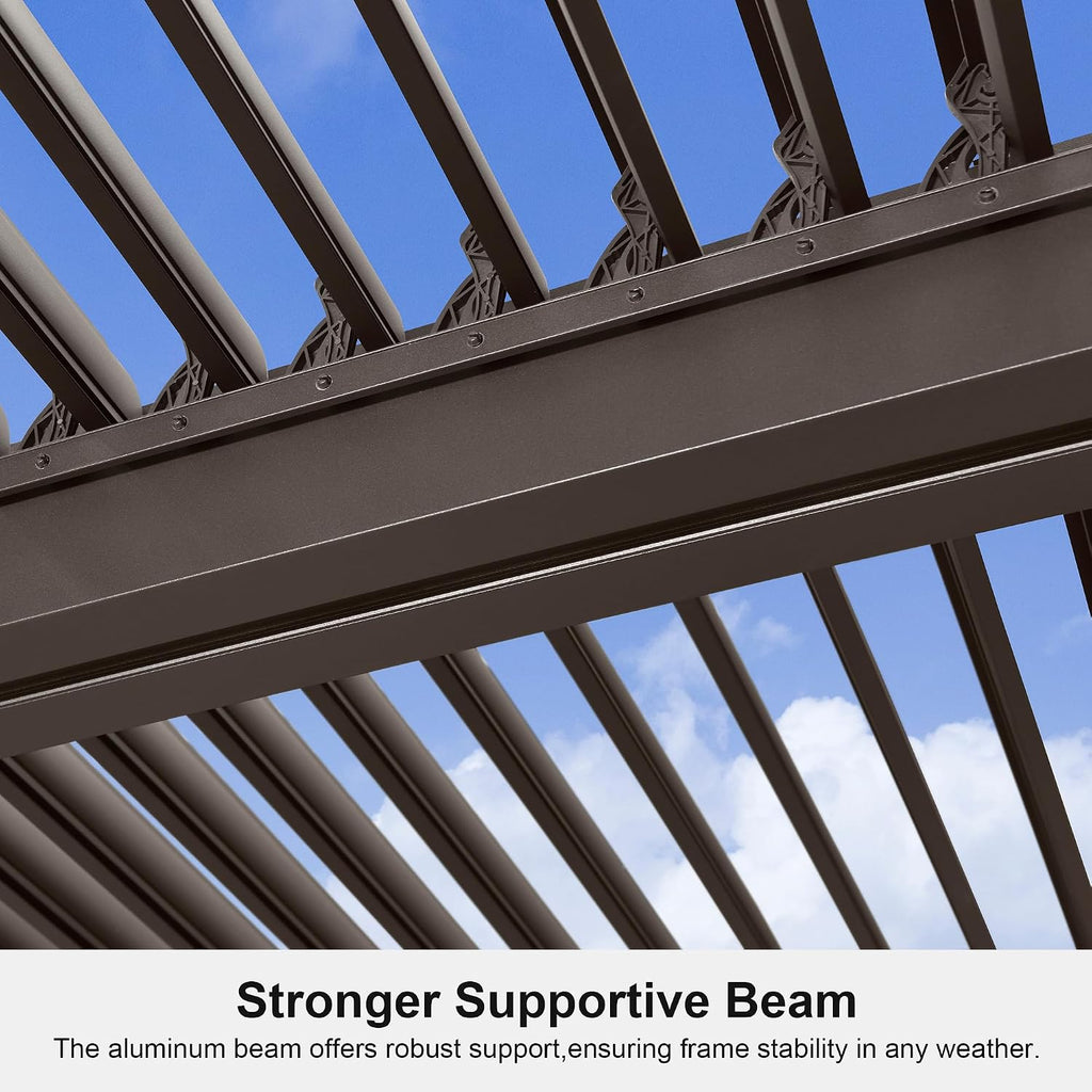 PURPLE LEAF Outdoor 10'x14' Louvered Pergola Adjustable Aluminum Canopy Retractable Metal Roof for Deck Patio Outside Backyard Hardtop Gazebo Sun Shade Bronze