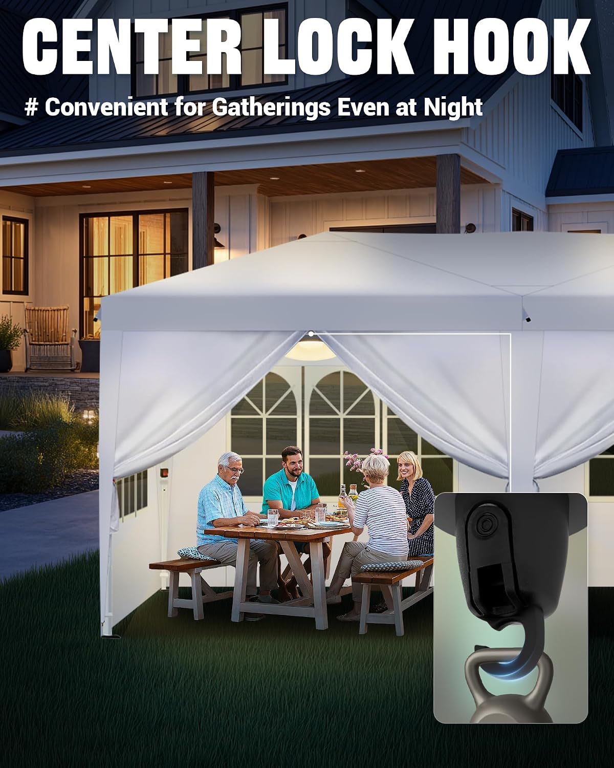 Acepic 10x20 Pop Up Canopy Tent with 6 Removable Sidewalls, 2 Central Lock Easy Set-up Outdoor Party Tent, Commercial Grade Waterproof Party Gazebo with Church Windows, White