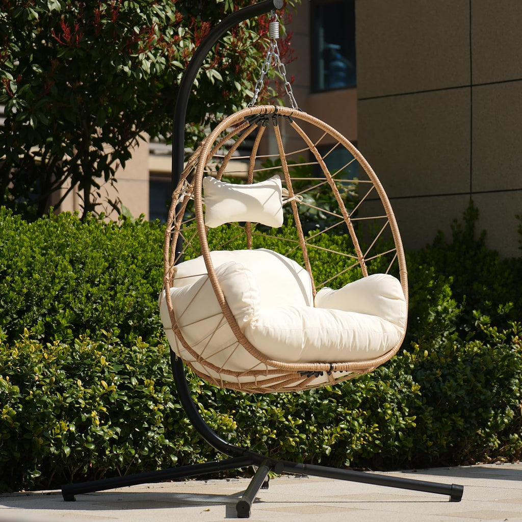 Egg Chair with Stand Hanging Swing Outdoor Indoor Rattan Wicker with UV Resistant Cushions and Pillow Gift for Kid Mom for Bedroom Patio Balcony Nest Chair