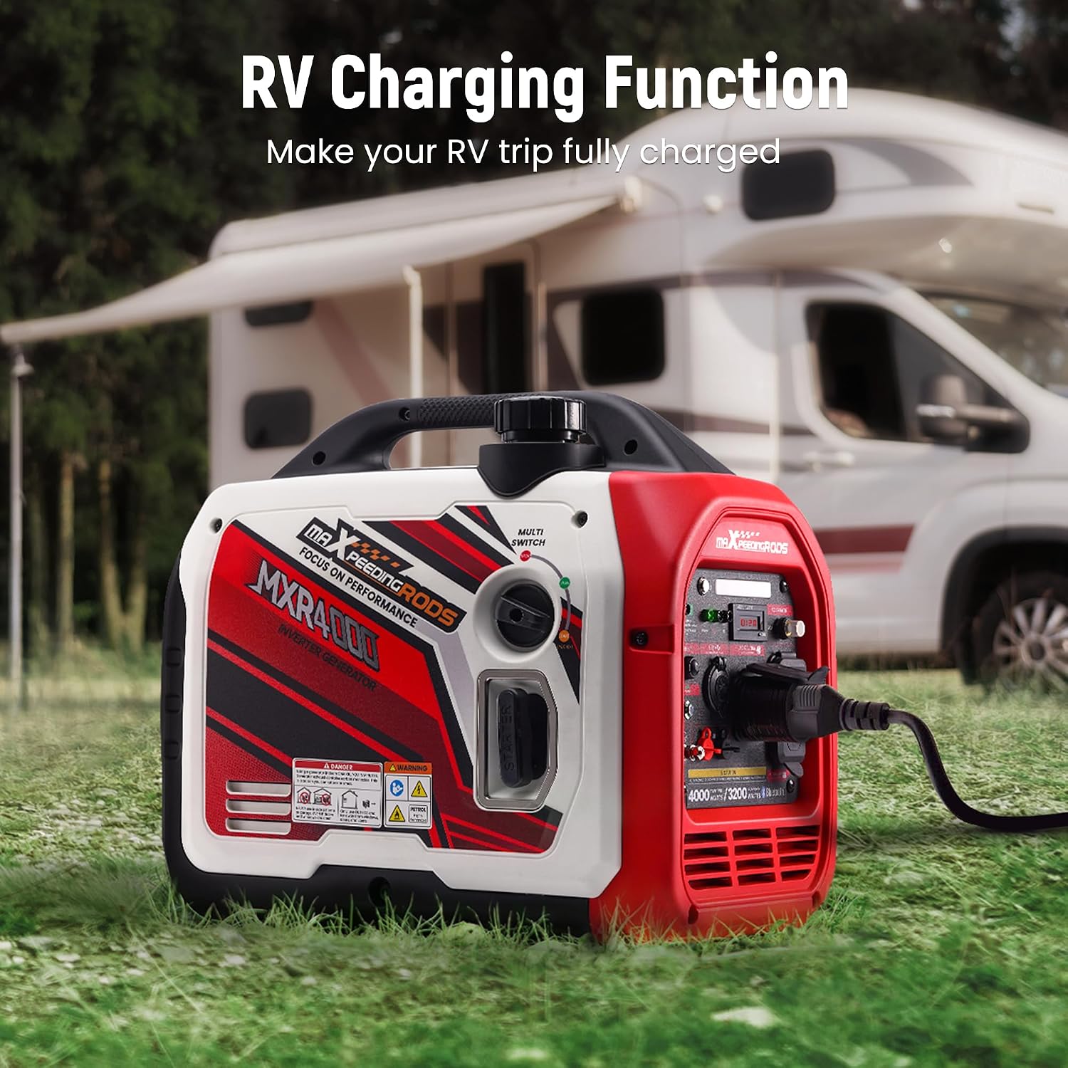 maXpeedingrods 4000 Watt Portable Inverter Generator Gas Powered, with CARB Compliant, App Remote Data Monitor, Compact and Lightweight for Outdoor Camping, Family Power Failure in Extreme Weather