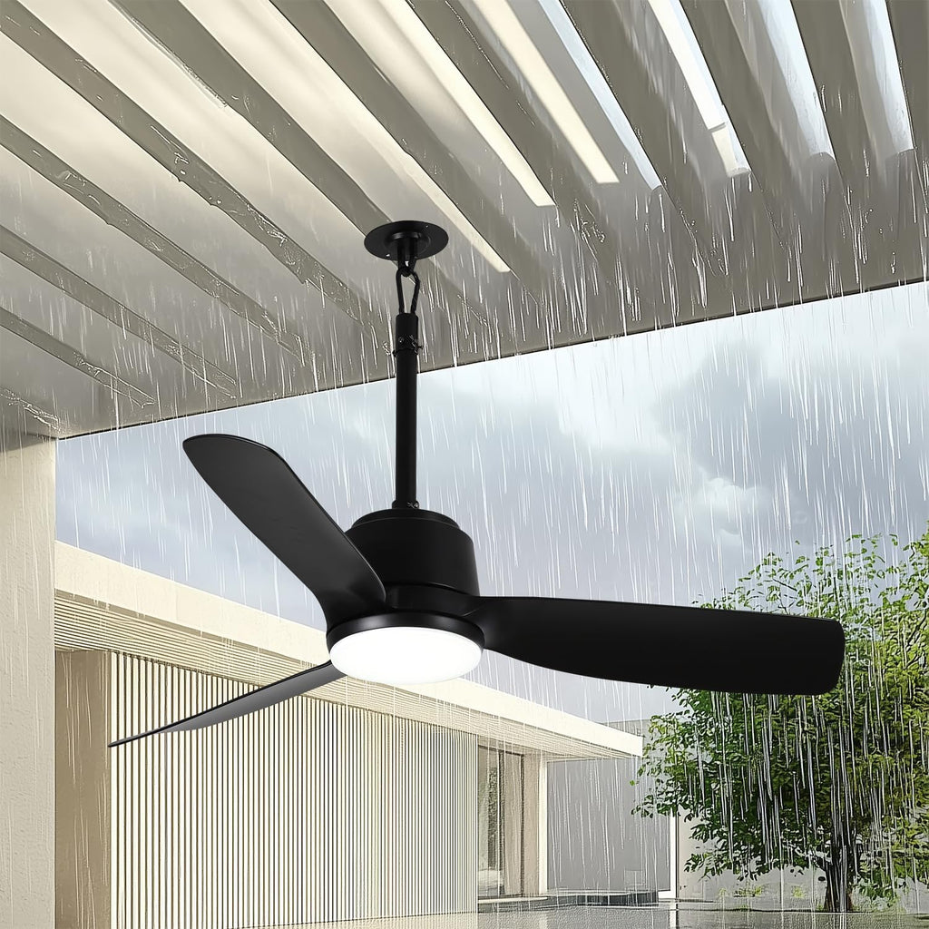 44'' Outdoor Ceiling Fan with Dimmable 3-Color LED Light, IP65 Waterproof for Patios Gazebos,Quiet DC Motor with 6 Speeds and Reversible Function, Remote Control for Patios, Industrial Style