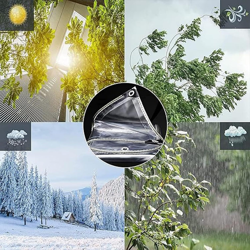 12' X 20' Clear Tarps Heavy Duty Waterproof PVC Vinyl 14 Mil Thick, Glass Tarpaulin with Metal Grommets, Protects Against Water, Tear, Cold Weather Resistan for Greenhouse Balcony Garden