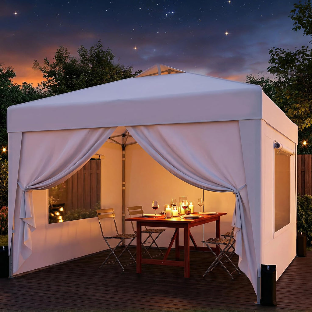 SANWAY 10x10 Pop Up Canopy Tent with Sidewalls x 4 – Easy Setup Canopy Tent, Waterproof, UV-Resistant, Portable with Carry Bag for Outdoor Events, Camping, and Backyard Parties – Silver White