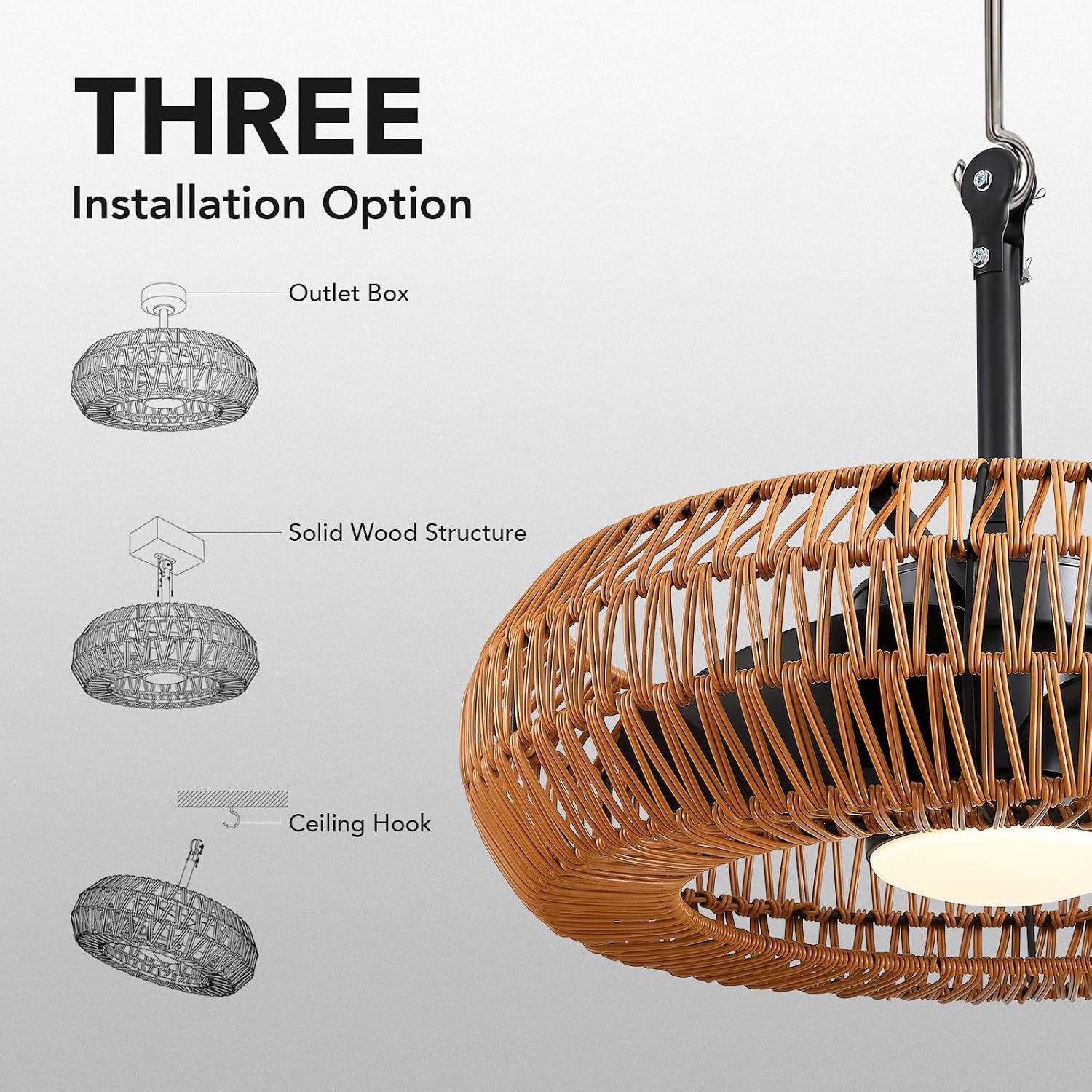 23.6' Outdoor Ceiling Fans with Lights for Patios, Waterproof Plug in Ceiling Fan with Remote, 3CCT Dimmable, Reversible, Gazebo Fan with Hanging Hook for Canopy,Pergola,Porch