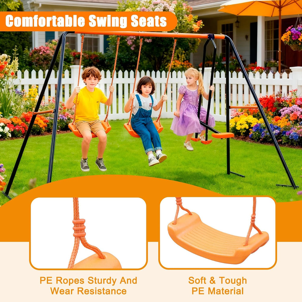 ZENY Outdoor Swing Set for Backyard, 2 Belt Swings and 1 Glider, A Frame Stand for Patio, Playground