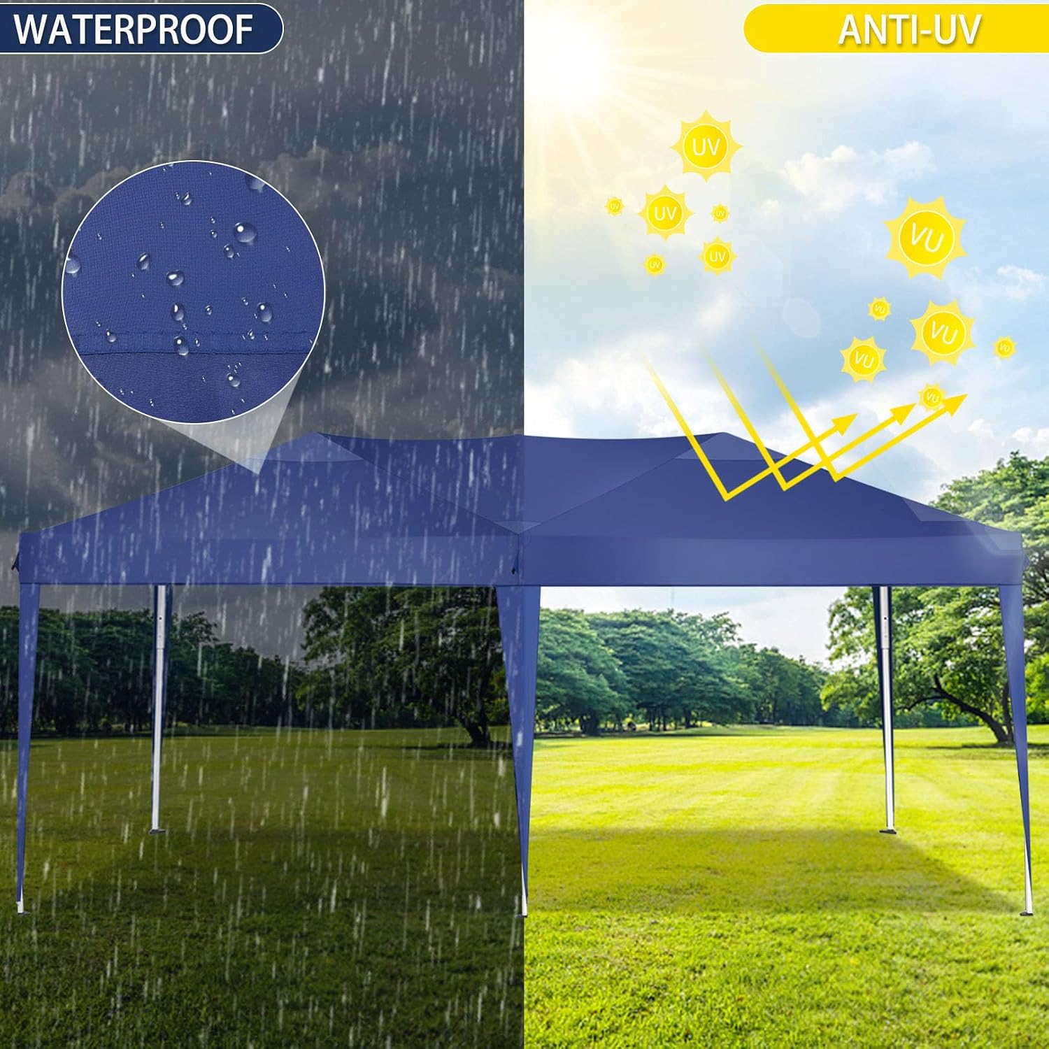 COBIZI 10x20 Pop Up Canopy Tent Party Tents for Parties Weddings Backyard Waterproof Outdoor Commercial Instant Canopy Event Tent with Stakes, Ropes,Sandbags, Deep Blue