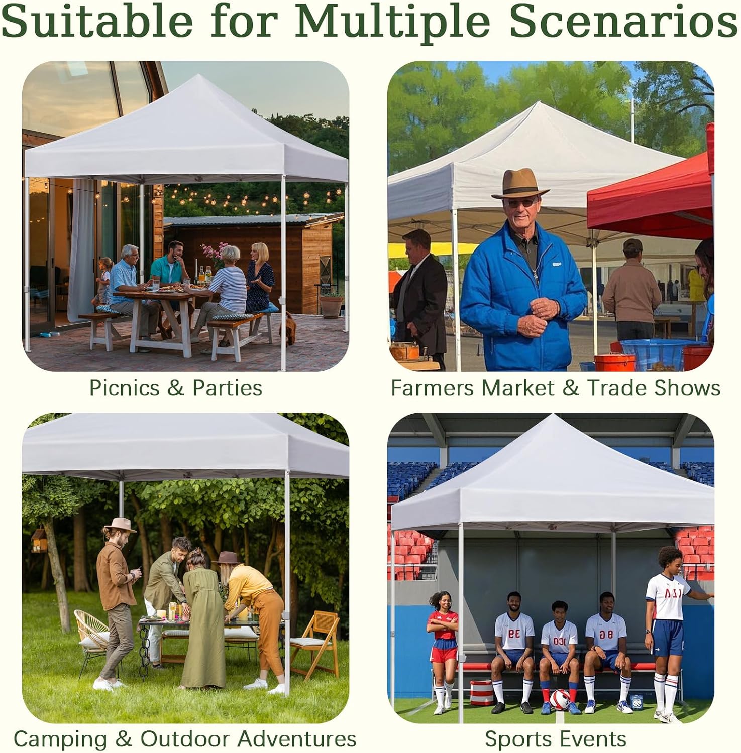 Easy 10x10 Pop Up Canopy Tent with 4 Sidewalls, Heavy Duty Commercial Use, Peak Tensioner Frame, Industry-Leading 3000mm Waterproof, 500D Silver Coated, Wheeled Bag, Sandbags, Stakes & Ropes, White